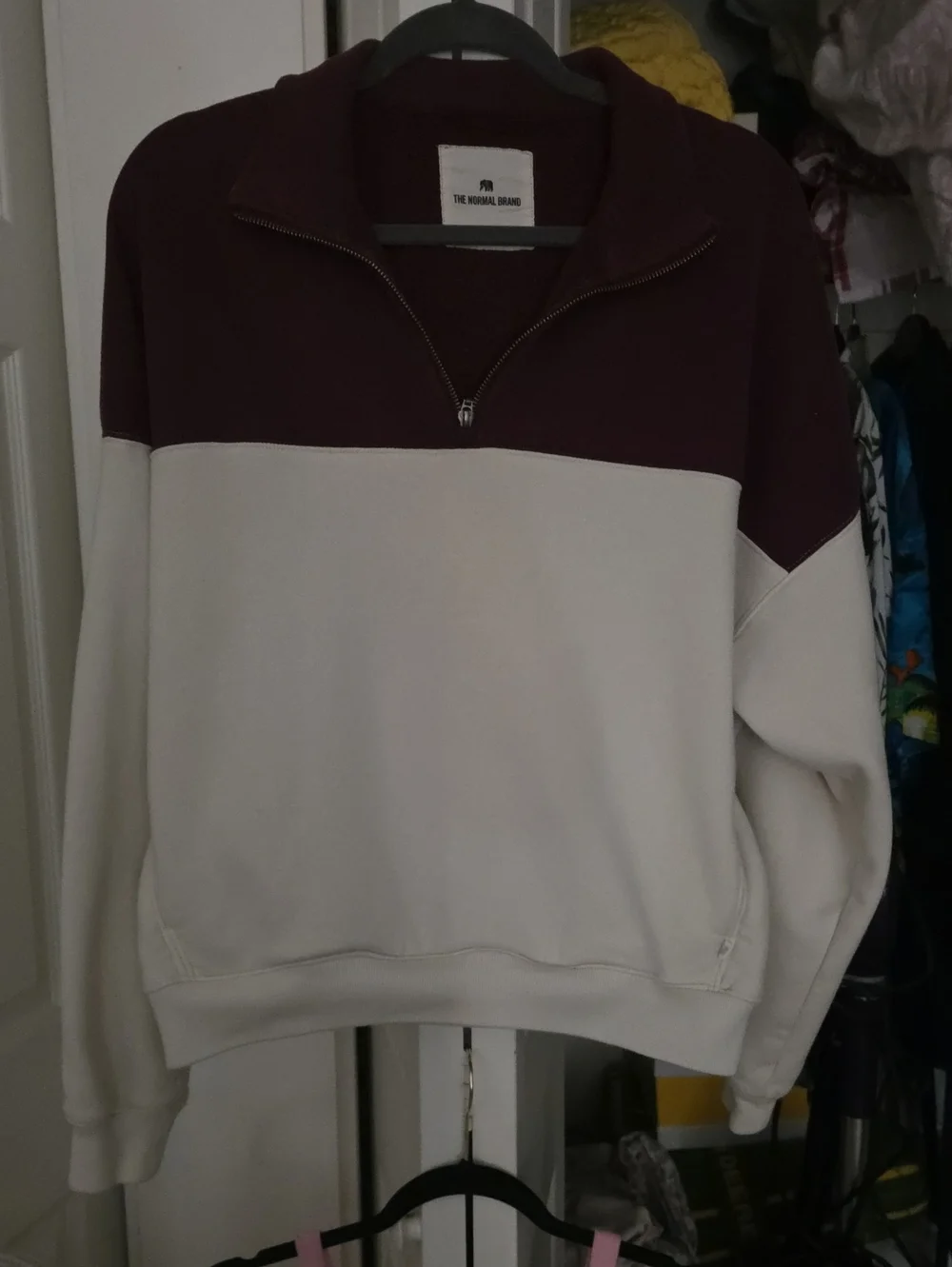 The Normal Brand Men’s Half-Zip Pullover - Maroon & Cream